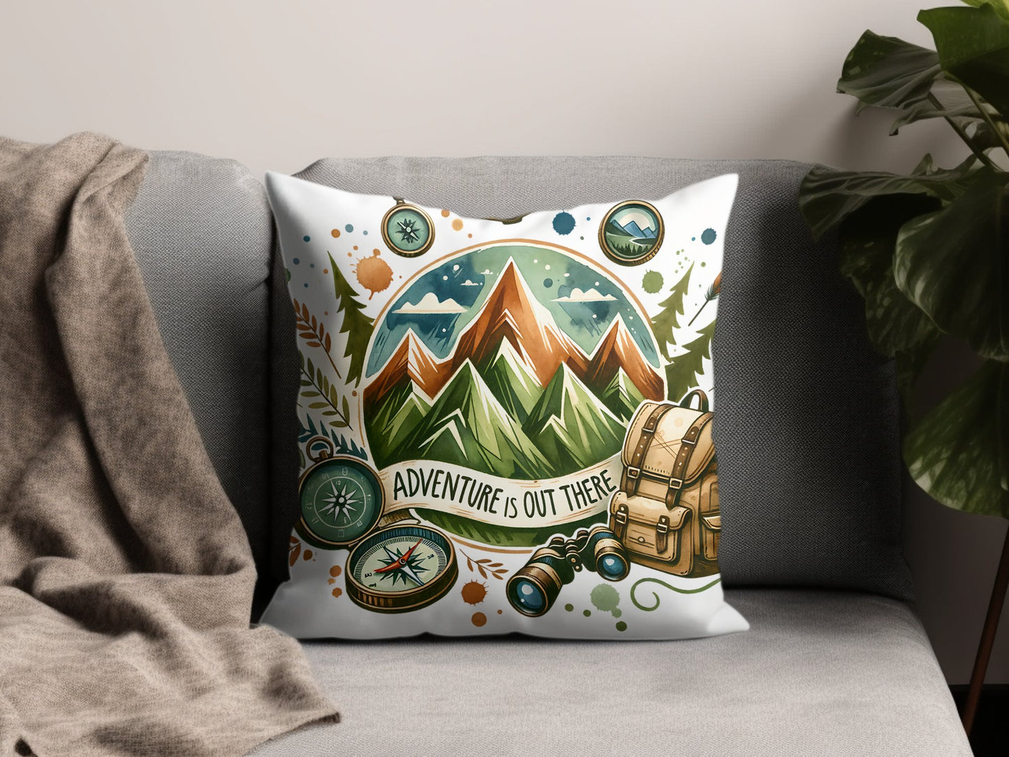 Adventure is Out There PNG, Watercolor Outdoor Brushstroke Design, Mountains Compass Trail Art, Hiking Sublimation Clipart