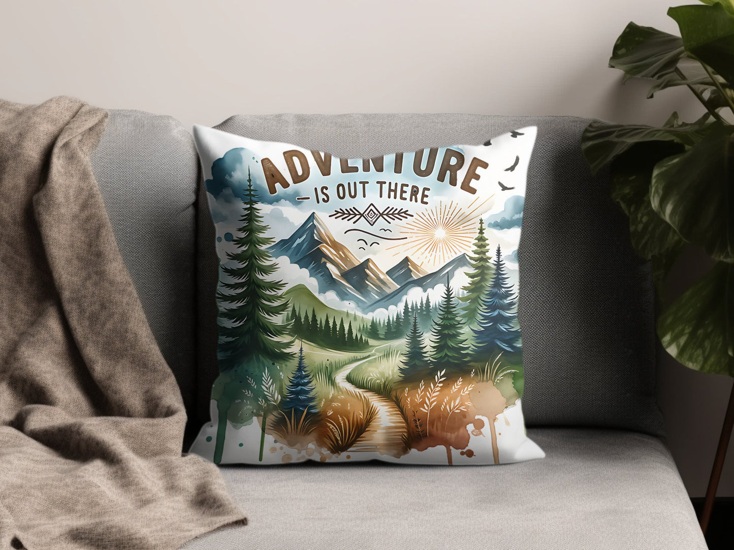 Adventure is Out There PNG, Watercolor Outdoor Brushstroke Design, Mountains Compass Trail Art, Hiking Sublimation Clipart