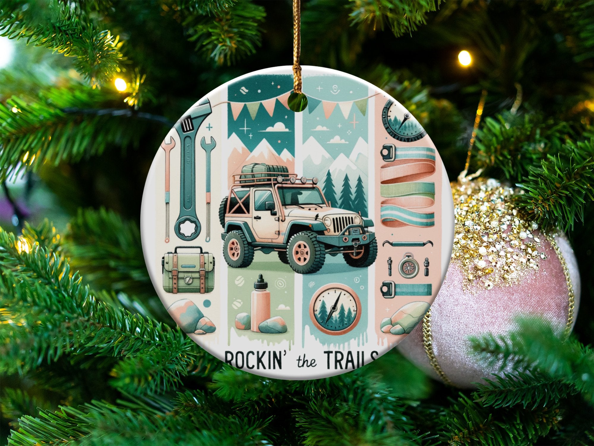 Jeep Adventure Themed Christmas Ornament, Off-Road Vehicle, Festive Tree Decor, Unique Gifts for Jeep Lovers, Outdoor Enthusiast Holiday