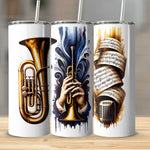 Music Themed Tumblers, Brass Trumpet, Classic Microphone, Vintage Sheet Music, Insulated Drinkware Set
