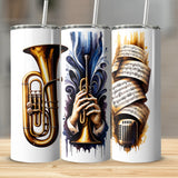 Music Themed Tumblers, Brass Trumpet, Classic Microphone, Vintage Sheet Music, Insulated Drinkware Set