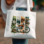 Adventure Motorcycle Canvas Tote Bag, Vintage Bike Print, Eco-Friendly Shopping Bag, Unique Outdoor Themed Illustration