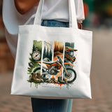 Adventure Motorcycle Canvas Tote Bag, Vintage Bike Print, Eco-Friendly Shopping Bag, Unique Outdoor Themed Illustration