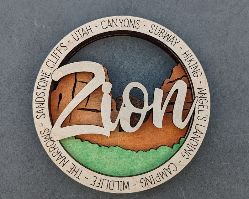 Zion National Park Hand-Painted Wooden Ornament - 3.5 Inch Round