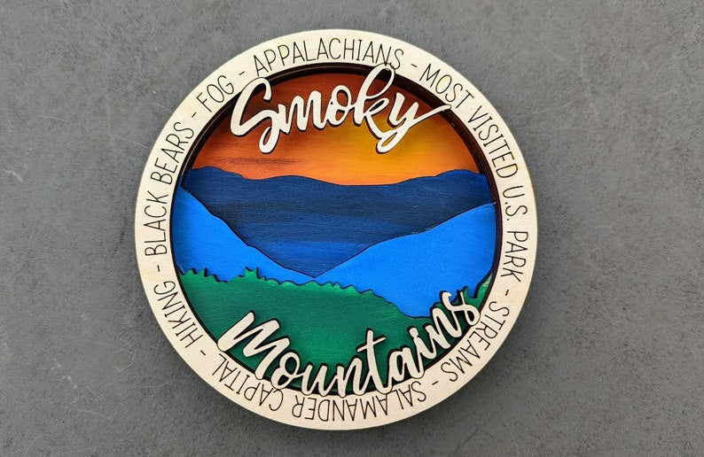 Great Smoky Mountains National Park Hand-Painted Wooden Ornament - 3.5 Inch Round