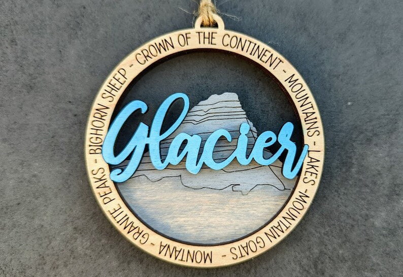 Glacier National Park Hand-Painted Wooden Ornament - 3.5 Inch Round