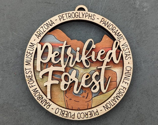 Petrified Forest National Park Hand-Painted Wooden Ornament - 3.5 Inch Round