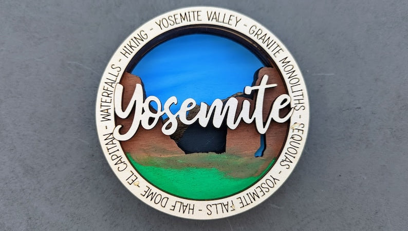 Yosemite National Park Hand-Painted Wooden Ornament - 3.5 Inch Round