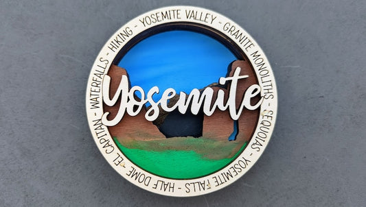 Yosemite National Park Hand-Painted Wooden Ornament - 3.5 Inch Round