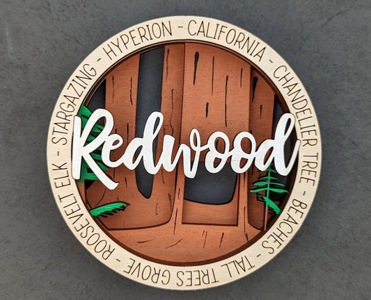 Redwood National Park Hand-Painted Wooden Ornament - 3.5 Inch Round