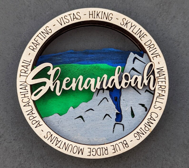 Shenandoah National Park Hand-Painted Wooden Ornament - 3.5 Inch Round