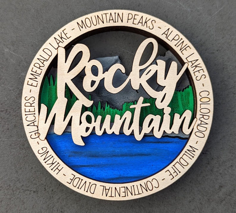 Rocky Mountain National Park Hand-Painted Wooden Ornament - 3.5 Inch Round