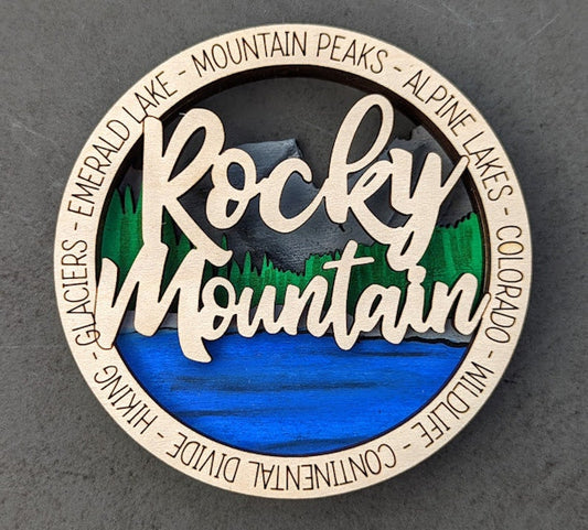 Rocky Mountain National Park Hand-Painted Wooden Ornament - 3.5 Inch Round