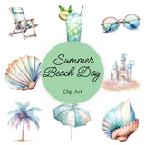 Summer Beach Watercolor Clipart Set, Vacation Clip Art, Boho Tropical Ocean Flip Flops Clip Art Bundle Png Files