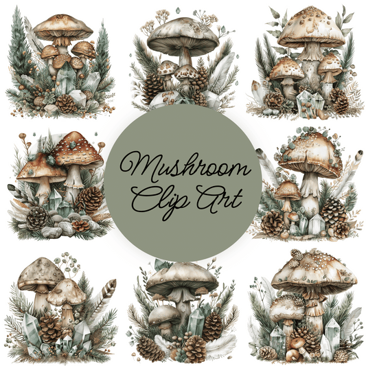 Watercolor Mushrooms Clipart, Forest Nature Toadstool clip art set, Cottagecore Natural PNG Digital Designs