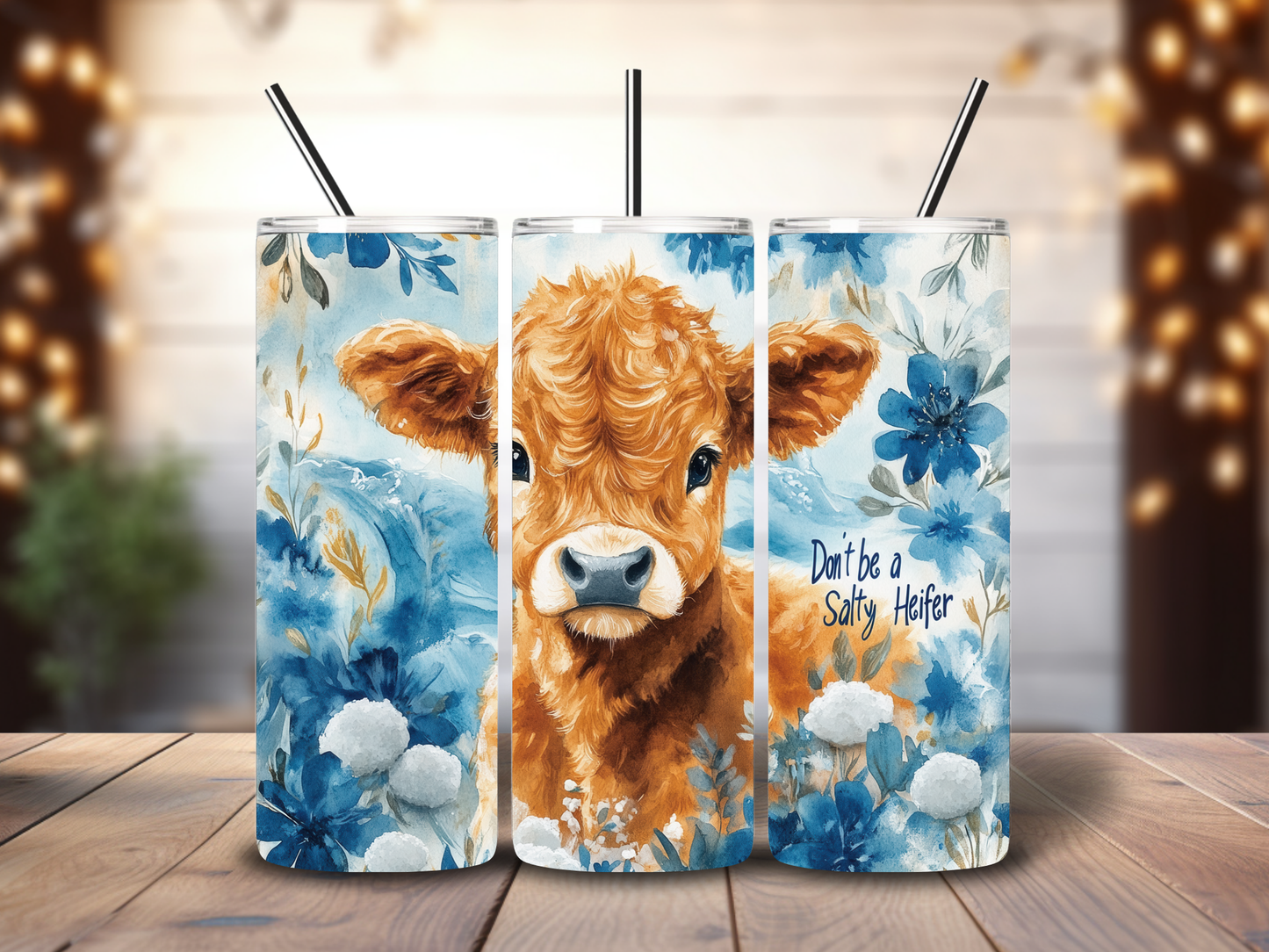 Don't be a salty Heifer Tumbler Wrap, Funny Highland Cow 20 oz Skinny Tumbler Sublimation Design, Sarcastic PNG Digital Download