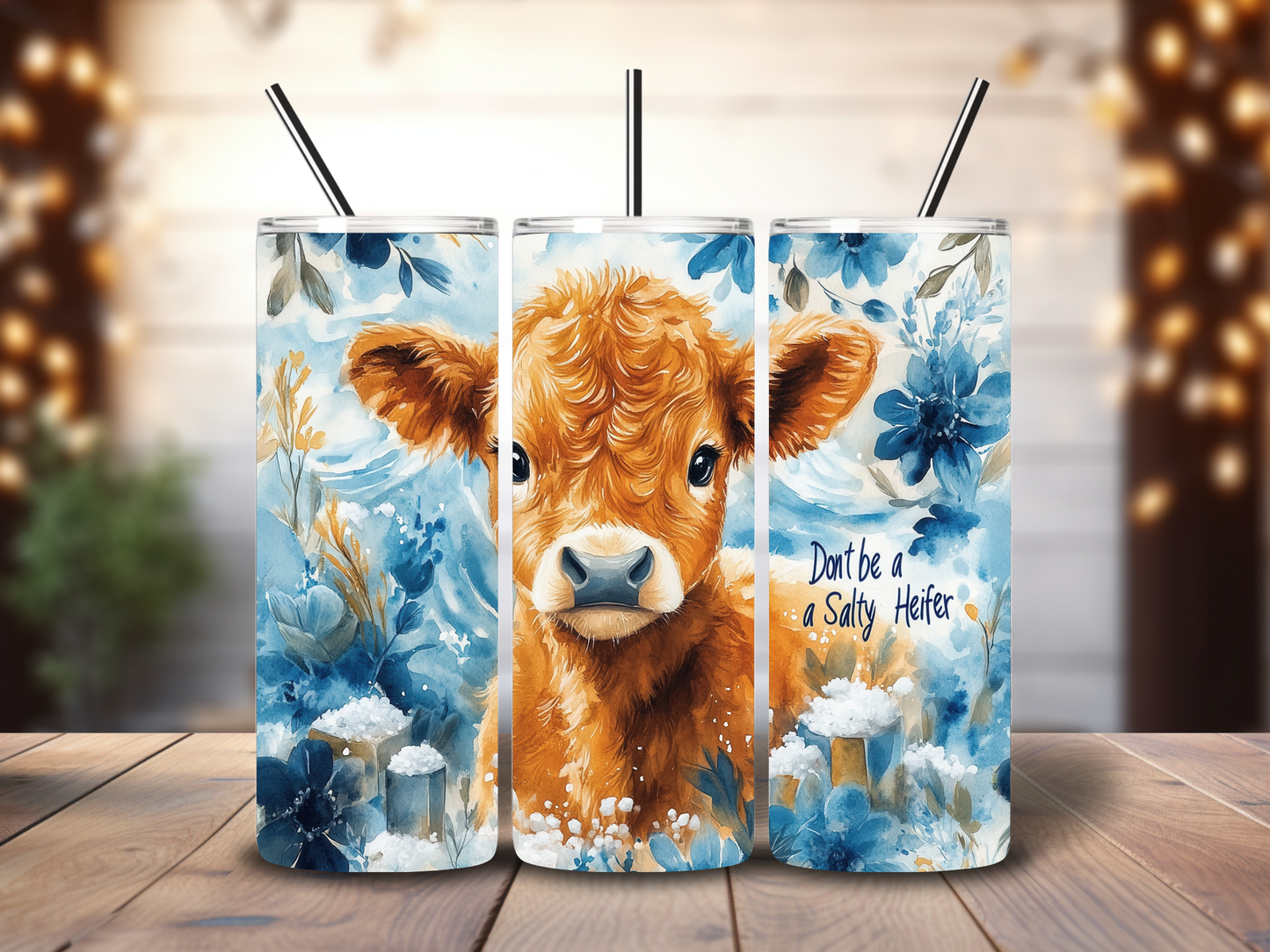 Don't be a salty Heifer Tumbler Wrap, Funny Highland Cow 20 oz Skinny Tumbler Sublimation Design, Sarcastic PNG Digital Download