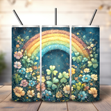 St Patrick's Day Shamrock Tumbler Wrap, Lucky Rainbow 20oz Skinny Sublimation Design, Cute Irish Clover Tumbler Spring Floral PNG Design