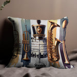 Marching Band Instruments Decorative Pillow Cover, Trumpet Saxophone Design, Music Themed Home Decor