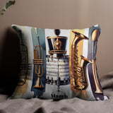 Marching Band Instruments Decorative Pillow Cover, Trumpet Saxophone Design, Music Themed Home Decor