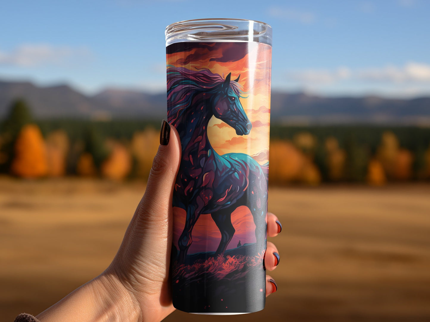 Majestic Stallion Tumbler Wrap, Wild Horse Sunset 20oz Skinny Tumbler Sublimation Design, Western Cowboy Digital Download PNG