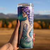 Sea witch Tumbler Wrap, Dark Siren Ocean 20 oz Skinny Sublimation Tumbler Design, Night Beach Seashell Mermaid Scale Tumbler Wrap