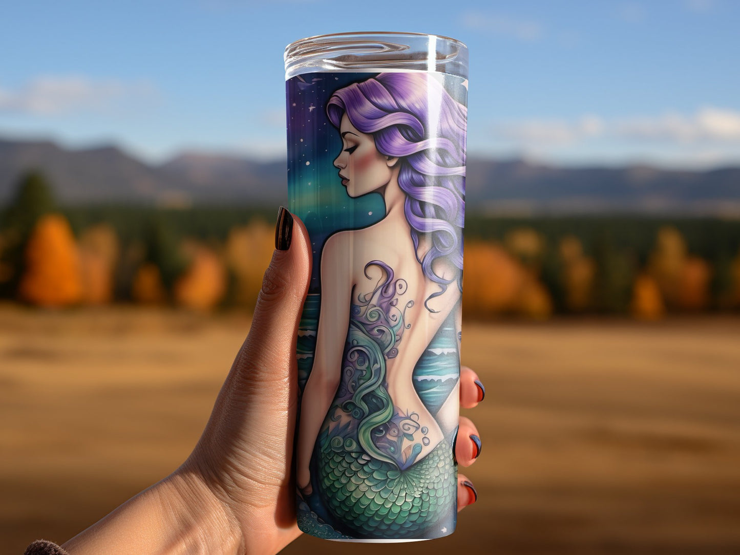 Sea witch Tumbler Wrap, Dark Siren Ocean 20 oz Skinny Sublimation Tumbler Design, Night Beach Seashell Mermaid Scale Tumbler Wrap