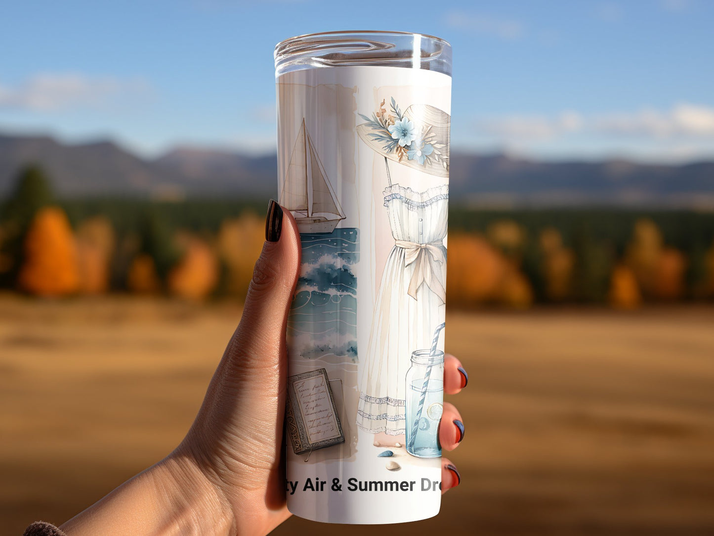Salty Air & Summer Dreams PNG, Beach Brushstroke Sublimation, 20oz Tumbler Wrap, Coastal Summer Sublimation Design, Digital Download