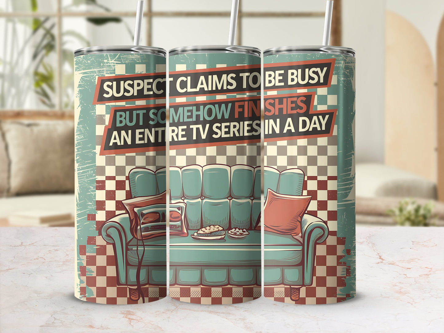 Suspect Claims to Be Busy But Finishes a TV Series 20oz Tumbler Wrap, Funny Binge-Watching Sublimation Design, Digital Download PNG