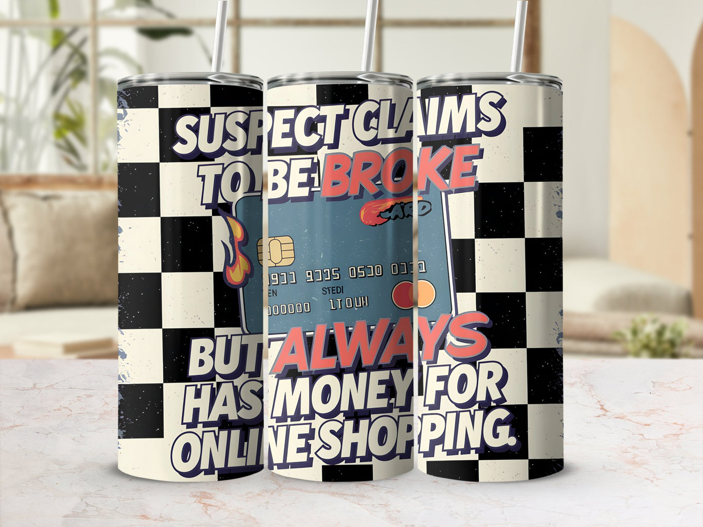 Suspect Claims to Be Broke 20oz Tumbler Wrap, Funny Shopping Tumbler PNG, Retro Sublimation Design, Digital Download