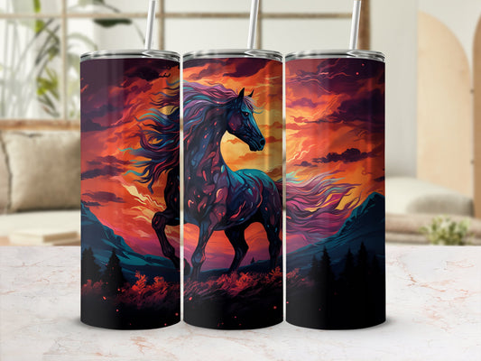 Majestic Stallion Tumbler Wrap, Wild Horse Sunset 20oz Skinny Tumbler Sublimation Design, Western Cowboy Digital Download PNG