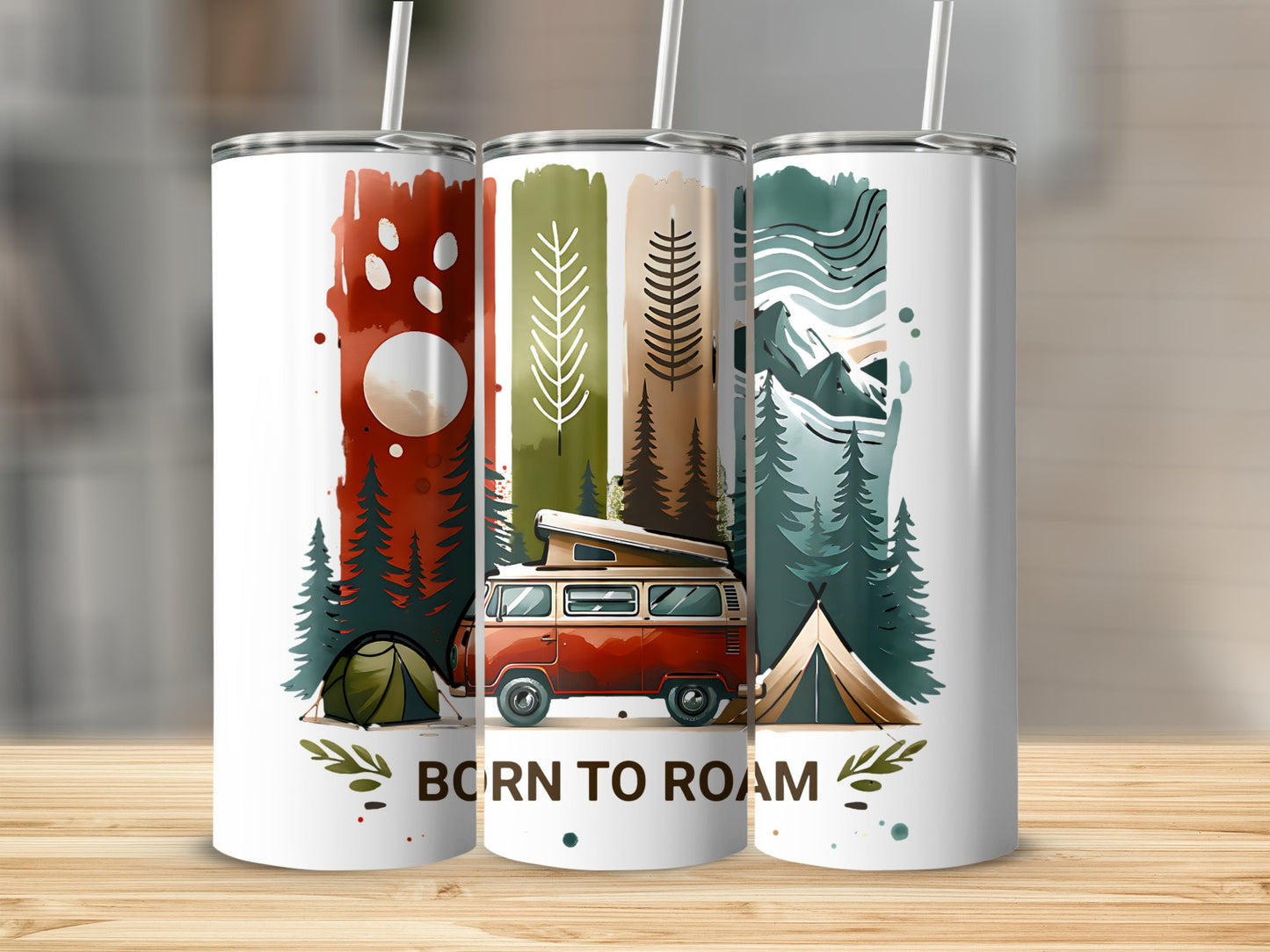 Born to Roam PNG, Watercolor Adventure Brushstroke Design, Vanlife Mountains Tent Clipart, Camping Sublimation Digital Download