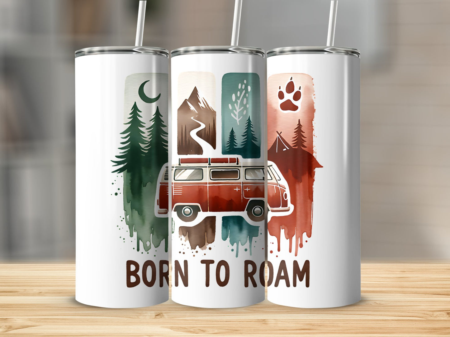 Born to Roam PNG, Watercolor Adventure Brushstroke Design, Vanlife Mountains Tent Clipart, Camping Sublimation Digital Download