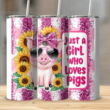 Just A Girl Who Loves Pigs Tumbler Wrap, Cute Pig 20oz Skinny Tumbler Wrap PNG, Funny Pig Tumbler Wrap PNG, Sublimation Tumbler Design