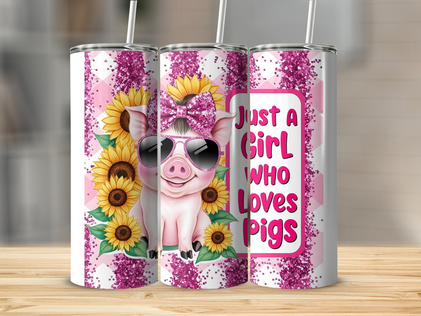 Just A Girl Who Loves Pigs Tumbler Wrap, Cute Pig 20oz Skinny Tumbler Wrap PNG, Funny Pig Tumbler Wrap PNG, Sublimation Tumbler Design