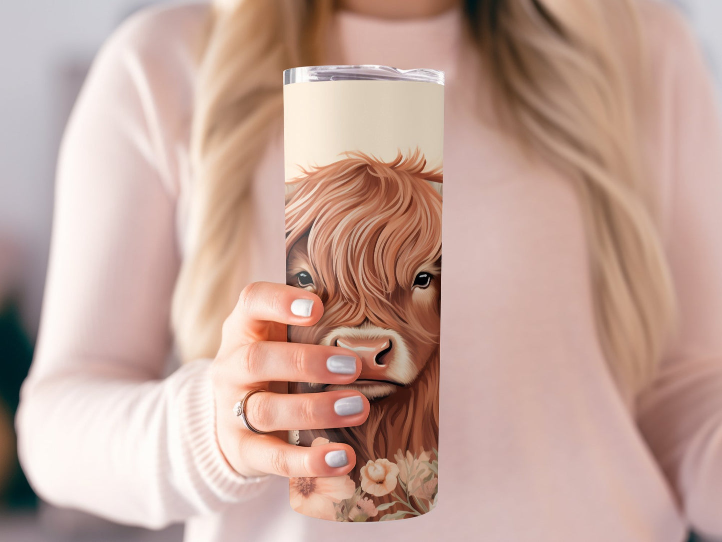 Highland Cow Tumbler Wrap PNG, Peach Floral Cow 20oz Skinny Tumbler Sublimation Design, Western Farmhouse Sublimation, Digital Download