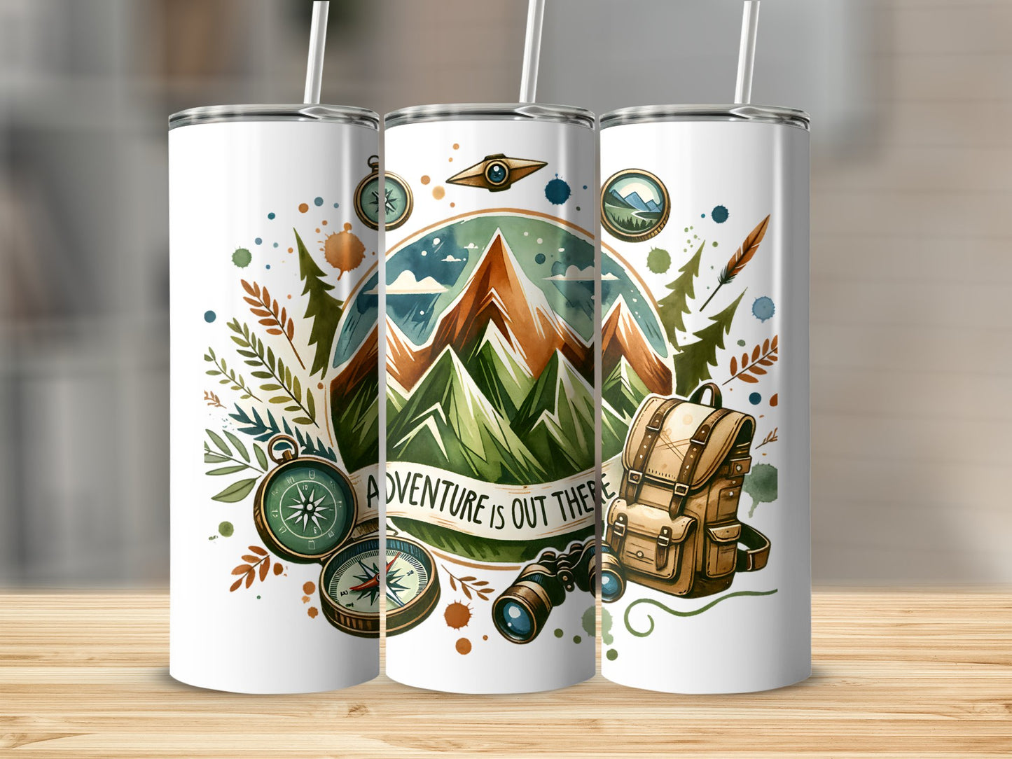 Adventure is Out There PNG, Watercolor Outdoor Brushstroke Design, Mountains Compass Trail Art, Hiking Sublimation Clipart