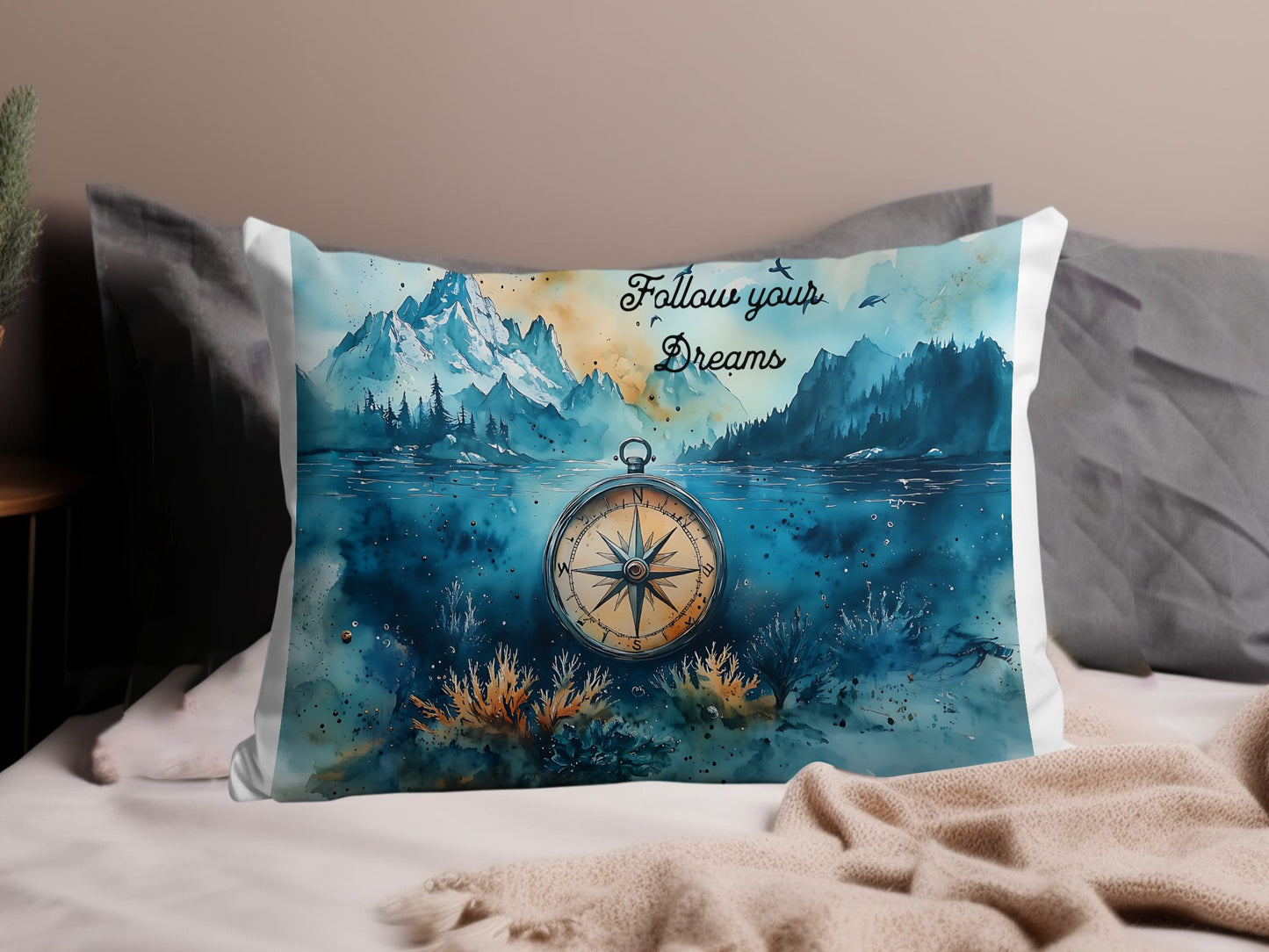 Compass with Mountains Range Tumbler Wrap, Adventure Follow Your Dreams 20oz Sublimation Tumbler Design, Travel Nautical Wanderlust Instant Download PNG