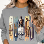 Marching Band Instruments Graphic Sweatshirt, Colorful Brass Music Theme, Casual Pullover, Unisex Fit