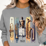 Marching Band Instruments Graphic Sweatshirt, Colorful Brass Music Theme, Casual Pullover, Unisex Fit