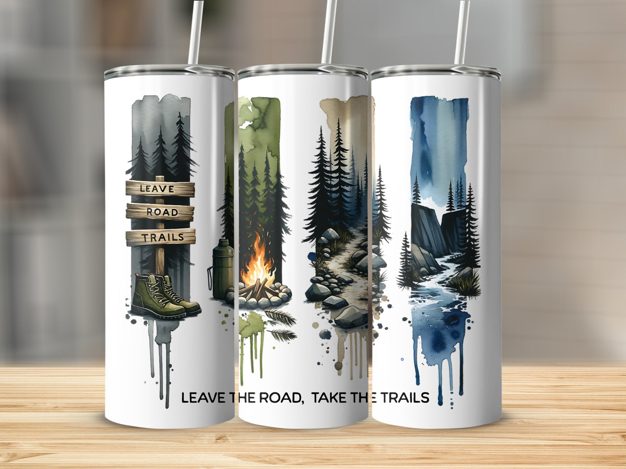 Outdoor Adventure Stainless Steel Tumblers, Forest Camping Designs, Nature Lover Gift, Reusable Water Bottle Set