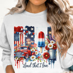 Patriotic Sweatshirt USA Flag, Vintage Truck, Fireworks Print, Fourth of July Women's Top