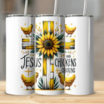 Sunflower Jesus and Chickens Tumbler Set, Religious Insulated Drinkware, Stainless Steel Travel Mugs