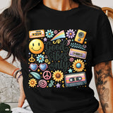 Good Vibes Only Retro Graphic T-Shirt, Vintage 90s Tee, Women's Casual Tee with Colorful Symbols, Summer Festival Outfit