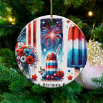 Patriotic Christmas Ornament, American Flag Design, Firework and Floral Circular Decoration