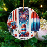 Patriotic Christmas Ornament, American Flag Design, Firework and Floral Circular Decoration