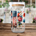 Patriotic Water Bottle, American Flag, Floral Design, Eco-Friendly, Reusable, Let Freedom Ring, Insulated, Unique Gift Idea