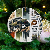 Off-Road Jeep Adventure Ceramic Ornament, Rock Ready 4x4 Vehicle Christmas Tree Decoration, Holiday Decor Gift