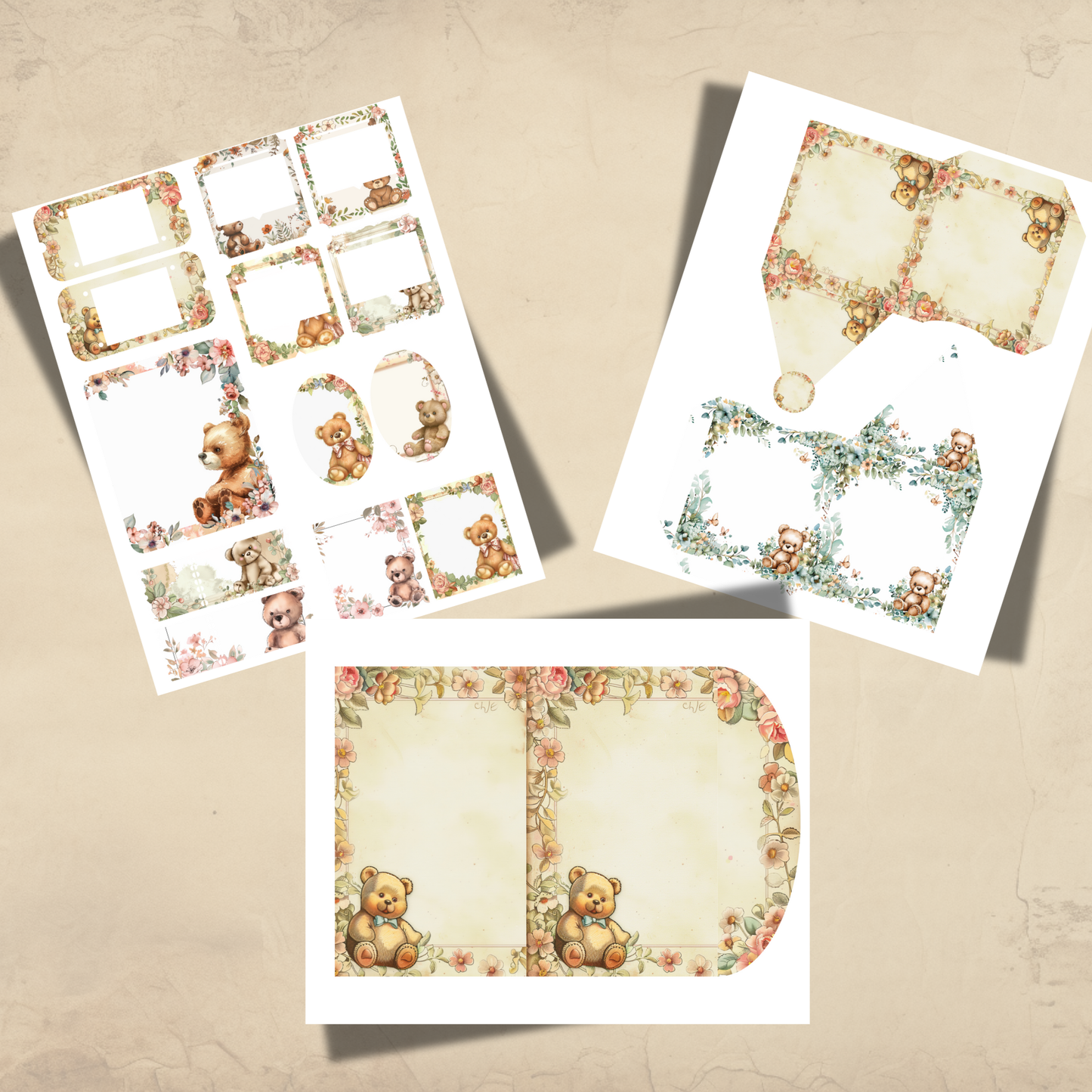 Bear Junk Journal Ephemera 34 Pages Vintage Woodland Printables Tags Envelopes Pockets Labels Scrapbooking Digital Download