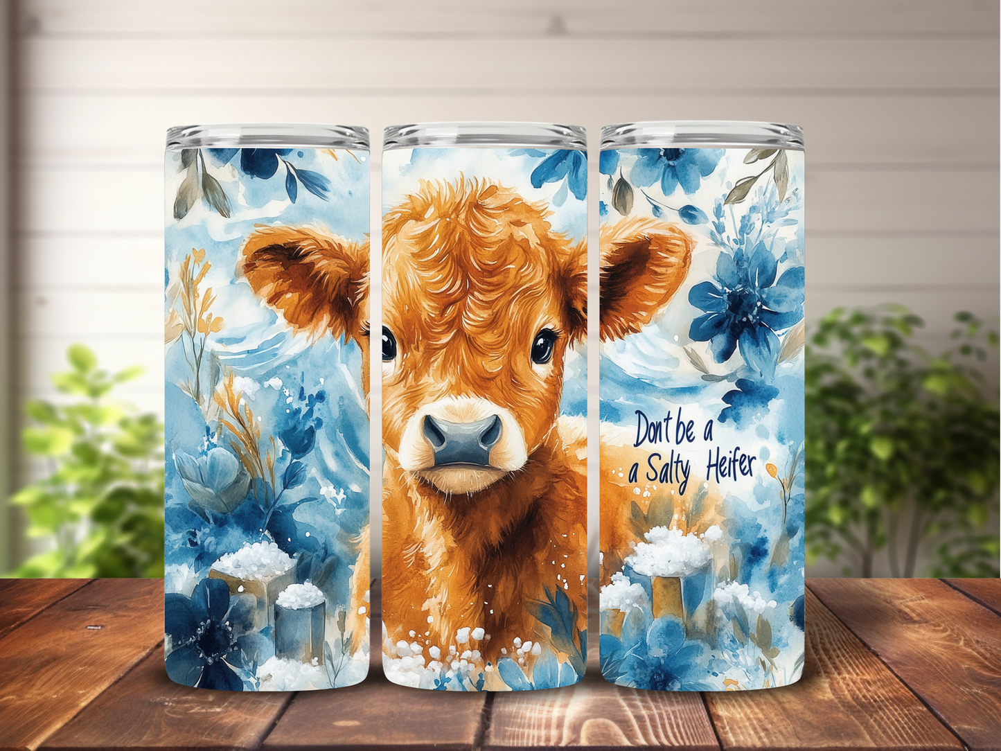 Don't be a salty Heifer Tumbler Wrap, Funny Highland Cow 20 oz Skinny Tumbler Sublimation Design, Sarcastic PNG Digital Download